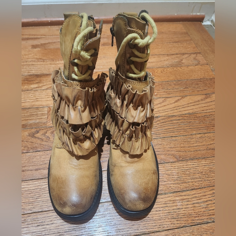 Jeffrey Campbell Tan Ruffled Combat Boots